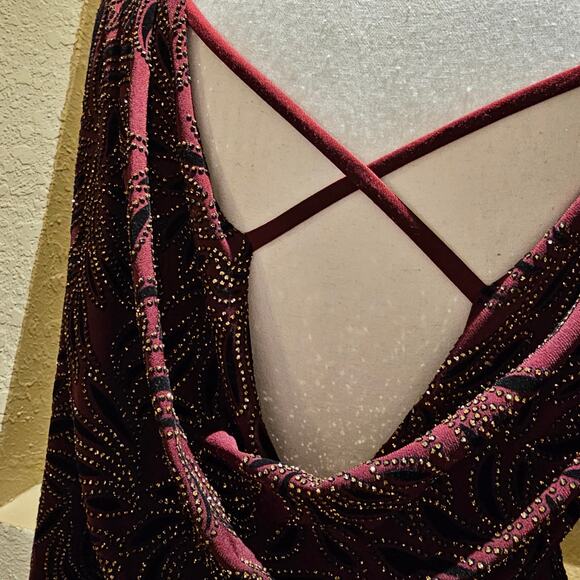 Windsor Burgundy Velvet Jeweled Mini Dress M Cowl Back Bodycon Holiday Party - Picture 7 of 13